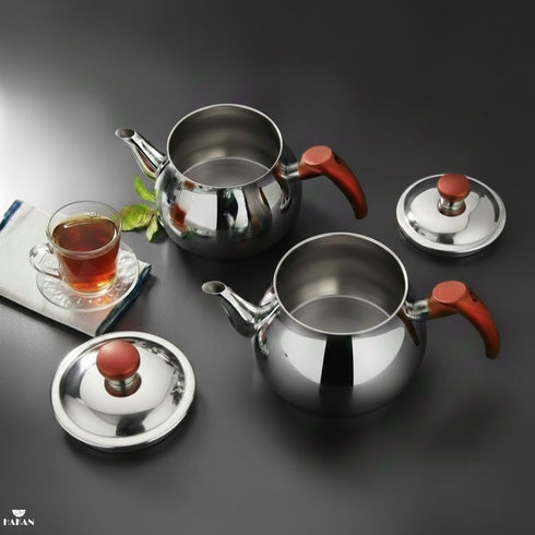 Set Set, 0.84 1.26 Hakan Teapot with Self Strainer Double Lids, Stainless Steel Mini Double Bondy Tea Pot Turkish