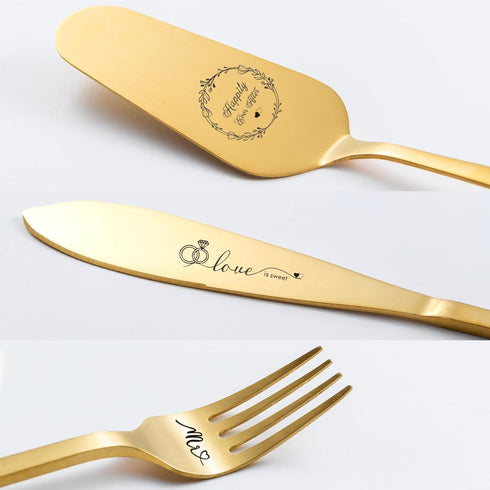 Wedding Cake Cutting Set, Gold Knife and Server Set for Birthday and Bridal Shower Gifts