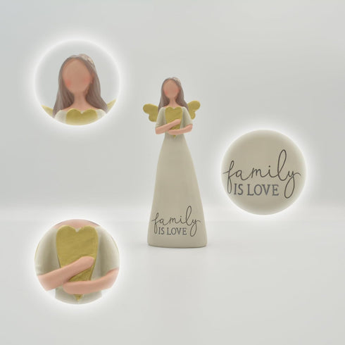 Blossom Bucket Family is Love Heart Soft Cream Resin Stone Collectible Angel Figurine, 6 inch