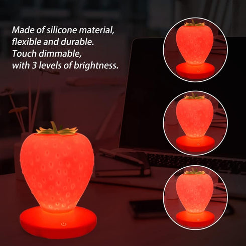 Cute Silicone Strawberry Night Light, LED Color Changing Lamp, 3 Modes Touch, Bedside for Birthday, Christmas