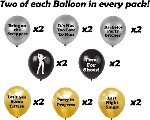 BroSash Bachelor Party Balloons, Pack of 16 Funny Supplies and Decorations for Bachelorette Party