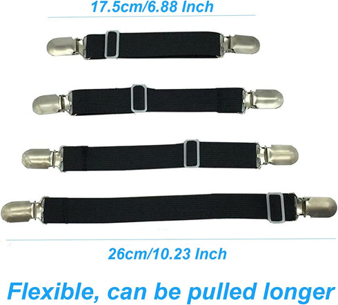BetyBedy 4Pcs Adjustable Bed Sheet Fasteners, Elastic Straps Clips, Cover Grippers Holder for Mattress Pad, Sofa