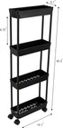 Sooyee 4 Tier Slim Storage Cart, Rolling Narrow Shelf Organizer for Kitchen, Bathroom, Laundry Room - Black