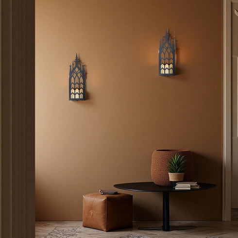 Holder,Set 2 AIM & GGKK Wall Candle Sconce of Gothic Cathedral Wall Sconce with Window Design,Black Metal Wall Mount