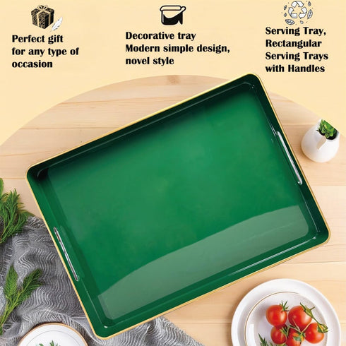 Room.16.7"*12"*1.6" Large Green Tray, Elegant Plastic Coffee Table Tray for Ottoman, Home Decor, Living