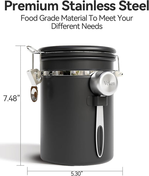 Veken Coffee Canister with Window, Airtight Stainless Steel Storage Container for Coffee, Beans, and Tea