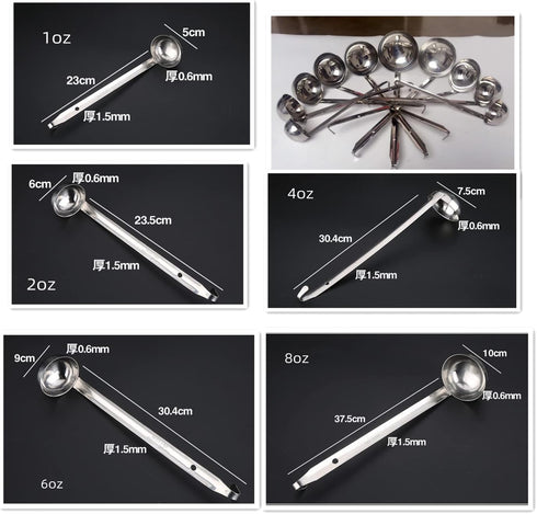Stainless Steel Hooked Handle Ladle Set - 5 Pcs with Pouring Rim for Kitchen Cooking Soup Sauce