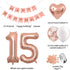 40 Inch 15 Balloons Number Birthday Decorations, 15th Birthday Supplies for Girls with Rose Gold Banner Confetti