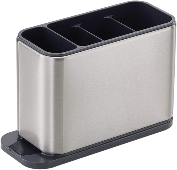 Kitchen Utensil Holder for Countertop, Flatware Organizer, Stainless Steel Cutlery Drainer with 4 Divider Drip Tray (1)