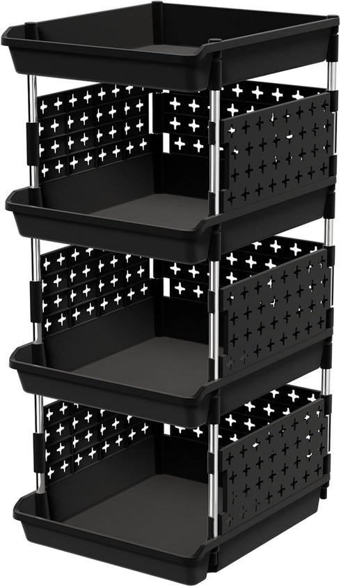 Lifewit Plastic Stackable Storage Baskets, 4 Tier Stacking Bins for Food and