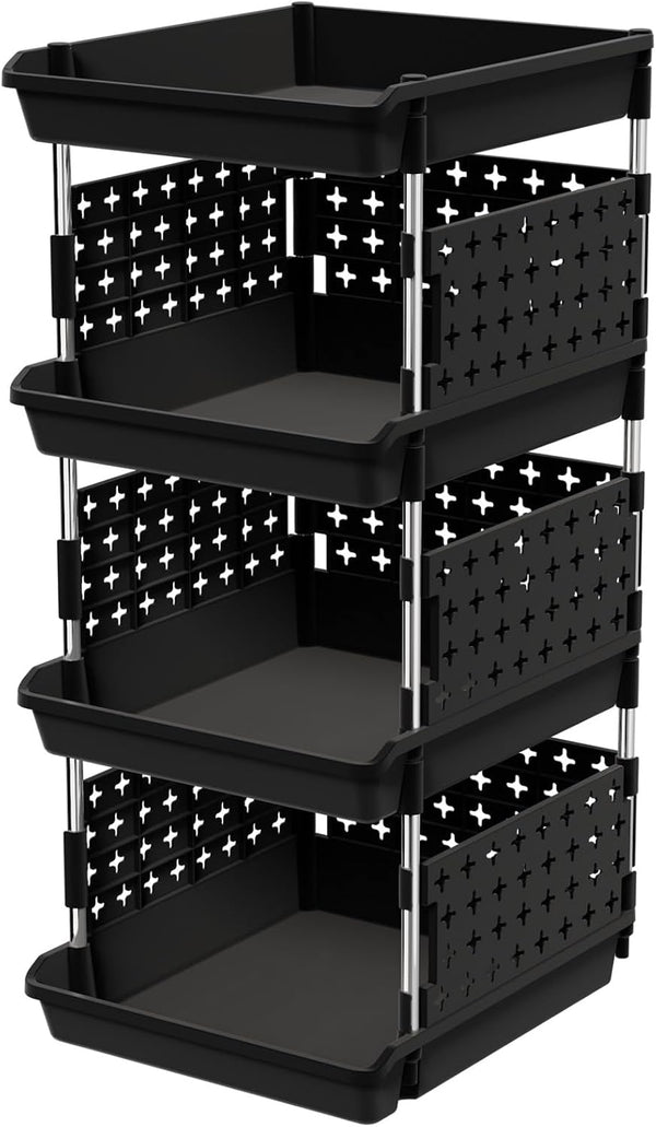 Lifewit Plastic Stackable Storage Baskets, 4 Tier Stacking Bins for Food and