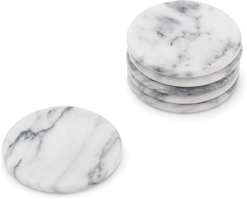 Fox Run Natural White Polished Marble Stone Coasters, Set of 6