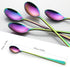 IQCWOOD 9-Inch Long Handle Iced Tea Spoons, Rainbow Stainless Steel Coffee Stirrers, Set of 4 for Shakes, Ice Cream