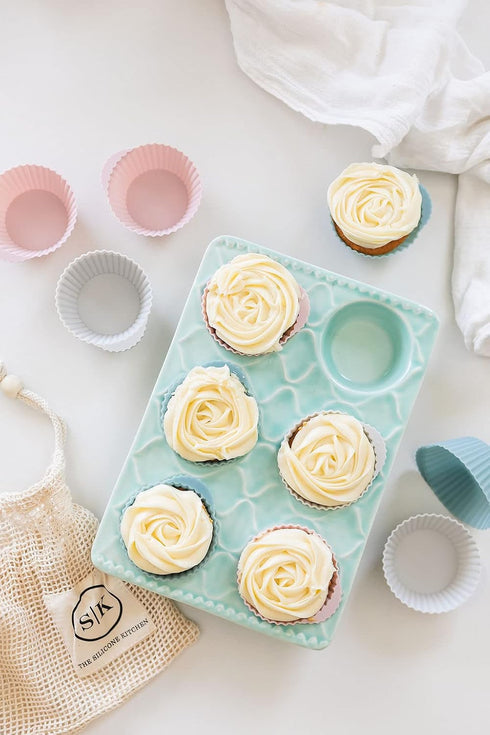 The Silicone Kitchen Reusable Silicone Baking Cup, Muffin Liners for Cupcakes, BPA Free, 24 Pack, Pink Gray Blue