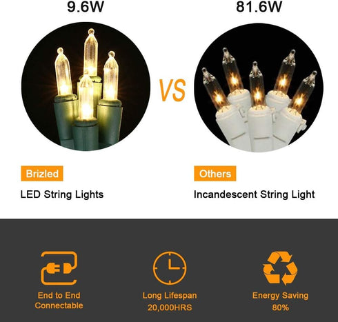 33ft 100 Brizled Mini Christmas Lights, LED Christmas String Lights Connectable, UL Certified Energy Saving Xmas Tree