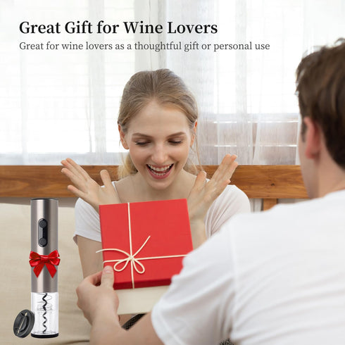 4 Battery Operated Electric Wine Opener by ELMWAY - Stainless Steel Electric Corkscrew with LED Light & Foil Cutter