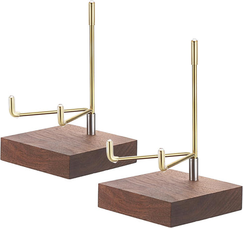 Hipiwe 2Pcs Wooden Base Display Stand, Adjustable Metal Arms for Decorative Plates, Display Easel Holder