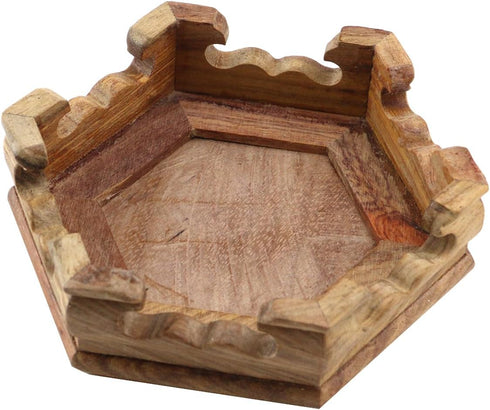 4.65" 1.38" Wooden Display Stand Base x Hexagonal Wood Carved Pedestal Oriental Style Home Decoration for Vase, Flower