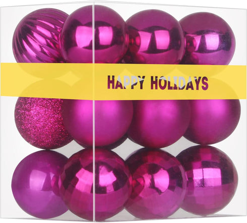 Fuchsia 2.5" Christmas Balls, Shatterproof Hanging Ornaments for Birthday Halloween Holiday Wedding, Set of 18pcs