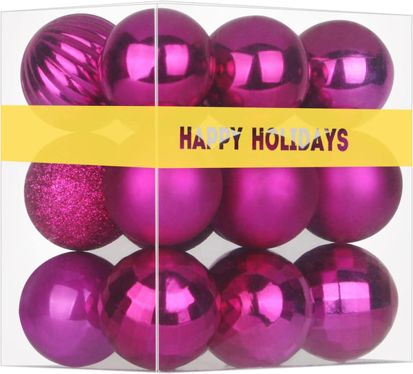 Fuchsia 2.5" Christmas Balls, Shatterproof Hanging Ornaments for Birthday Halloween Holiday Wedding, Set of 18pcs