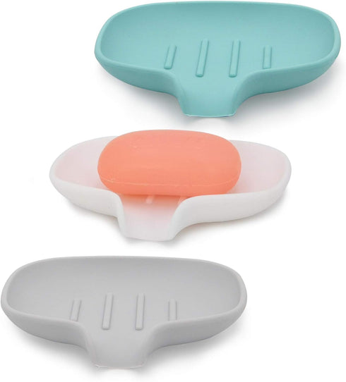 3 Pack Silicone Soap Dish with Drain, Easy to Clean Bar Soap Holder for Shower/Bathroom, Keep Soap Dry, Kitchen Saver