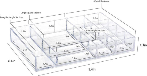 Isaac Jacobs 12-Compartment Clear Acrylic Drawer Organizer - Multi-Sectional Tray for Makeup & Office Supplies