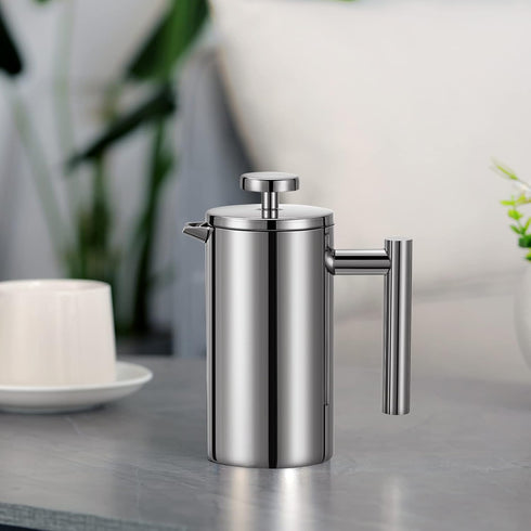 Small French Press Coffee Maker, Double-Wall Insulated, Stainless Steel, 350ML, 12 OZ, Includes 2 Extra Filters