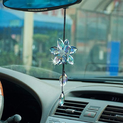 Crystal Flower Rear View Mirror Pendant, Colorful Car Hanging Ornament, Lucky Accessory