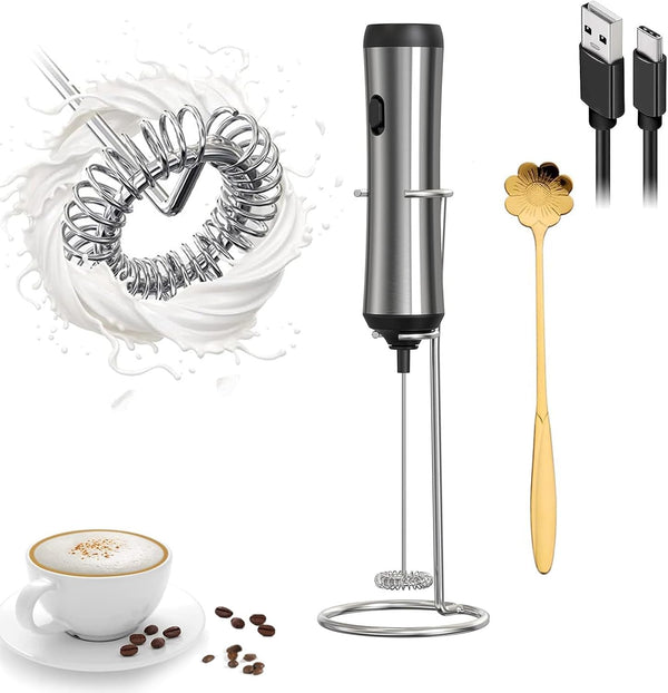 Electric Milk Frother, Handheld USB-charging Foam Maker, Rechargeable Mini Blender and Coffee Frother for Chappccino,