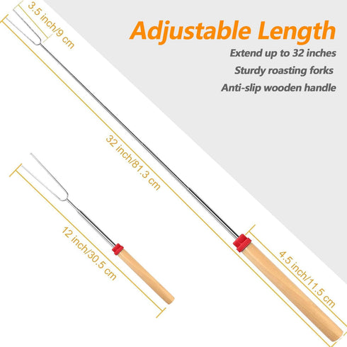 4Pcs Smores Sticks for Tabletop Fire Pit Long 32 Inch, S'mores Skewers Kit Marshmallow Roasting Sticks Hot Dog Fork, Camping Essentials Smores Maker Gear Outdoor Campfire Cooking Accessories by LIDVN