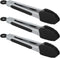 Small Serving Tongs with Silicone Tips, 7 Inch Mini Stainless Steel Food Tongs, Set of 3 (Black)