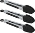 Small Serving Tongs with Silicone Tips, 7 Inch Mini Stainless Steel Food Tongs, Set of 3 (Black)