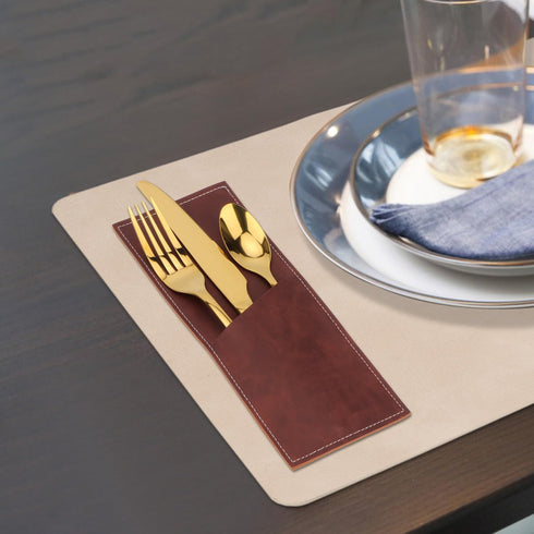 Leather Cutlery Sleeve Utensil Holders, 2 Pcs (Red brown/Wine red) for Knife and Fork Silverware, Mother's Day Decor