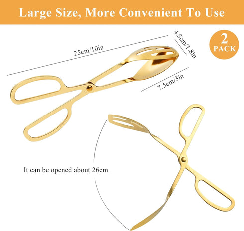 2 Pack Gold Salad Tongs,10 Inch Stainless Steel Kitchen Tongs for Serving Food, Kitchen Scissor Tongs for Cooking Buffet Catering Bread Pastry Dessert BBQ by Akamino