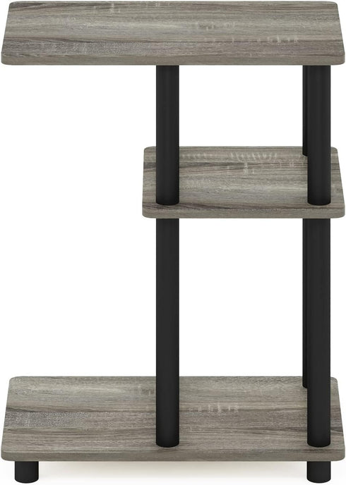 3-Tier Furinno C-Shape Sofa Side Table in French Oak/Black - Design
