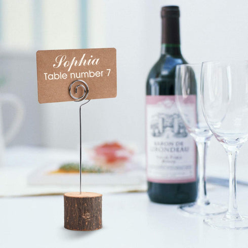 20Pcs Premium Wood Place Card Holders with 30 Pcs Kraft Place Cards - Memo Holder, Table Number Stands for Wedding