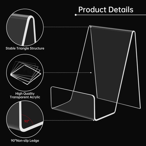 Acrylic Book Stand, 10 Pack Plastic Display Easel with Ledge, Clear Tablet Holder for Pictures, Albums, Books, Artworks