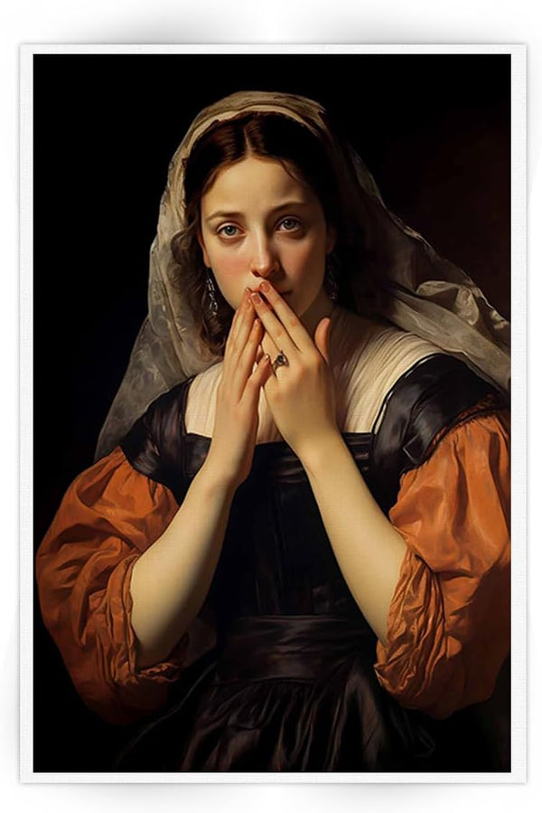 Thcbme Funny Bathroom Wall Art, Vintage Oil Painting Woman Covering Nose, Aesthetic Posters for Restroom Decor