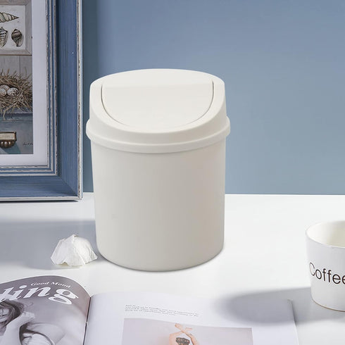 0.5 Gallon Plastic Tiny Trash Can with Swing Lid - Mini Desktop Waste Can, White