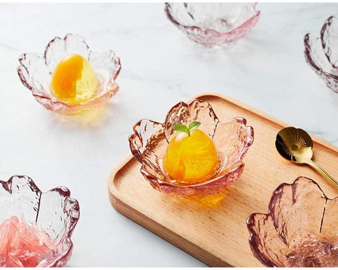 4pcs Glass Sakura Shape Small Seasoning Dishes, 3.4inch Dipping Bowls for Appetizers
