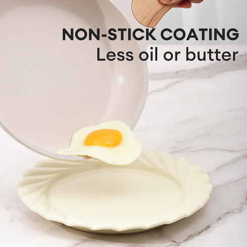 JEETEE 8 Inch Nonstick Frying Pan, Stone Coating Cookware, Nonstick Omelette Pan with Heat-Resistant Handle, Induction Skillet for Eggs(Beige) by JEETEE