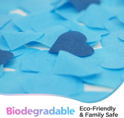 12Inches 4Pcs 4 Pack Gender Reveal Confetti Cannon - Biodegradable Powder & Heart Shaped Confetti Poppers - Blue