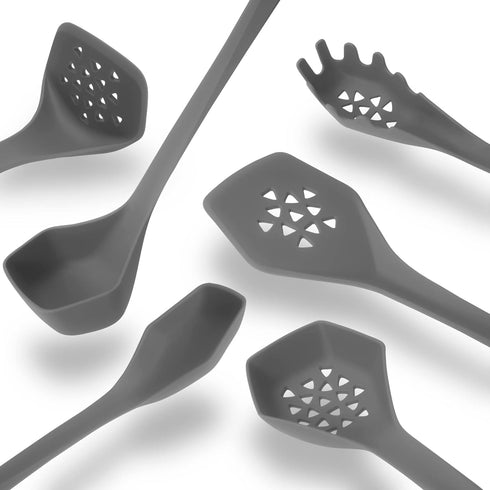 Heavy Duty Kitchen Utensils Set, 6 pc Nonstick Nylon, High Heat Resistant for Stovetop and Griddle, 6 Pieces for Cooking (Gray) by DFACKTO by DFACKTO