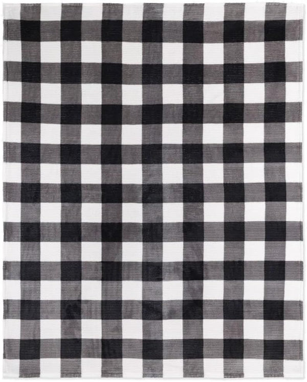 Safdie & Co. Flannel Printed Ribbed Ultra Soft Throw, 48x60, White Plaid, Black - 65903.Z.06