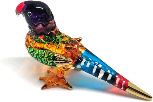 Handmade Mini Blown Glass Parrot Bird Figurine, 2" Orange, Dollhouse Gift Ideas, Cute Tiny Ornament