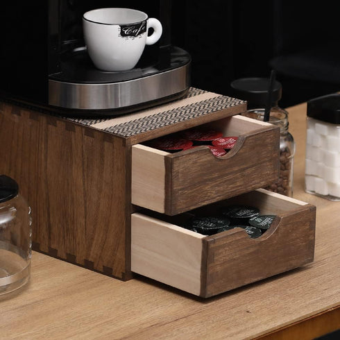 Drawer Organizer Coffee Pod Holder, Kitchen Cutlery Storage Accessories, K-Cup Drawers with Detachable Wooden Partition