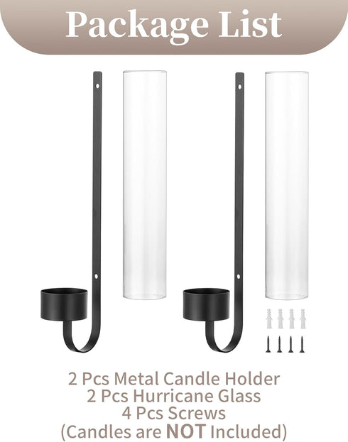 Set 2 Sziqiqi Black Wall Candle Holders: Metal Candle Sconces for Taper of Modern Wall Mounted Candlestick Holder