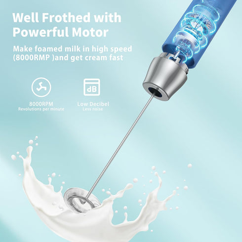 Maestri House Rechargeable Milk Frother with Stand, Handheld Electric Foam Maker for Lattes, Waterproof Whisk