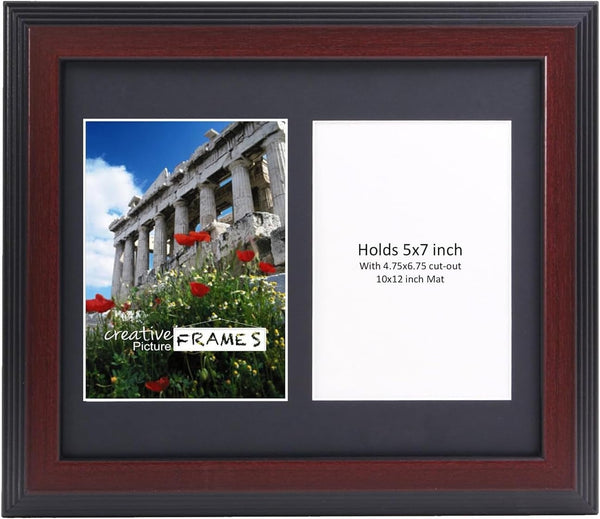 Creative Picture Frames 2 Opening Mahogany Frame with Glass for 5x7 Inch Photos, Includes 10x12-Inch Black Mat