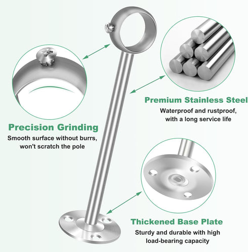 10 Inch Ceiling Curtain Rod Brackets - Heavy Duty Holder for 1 Inch Drape Poles, 2 Pack, Silver.